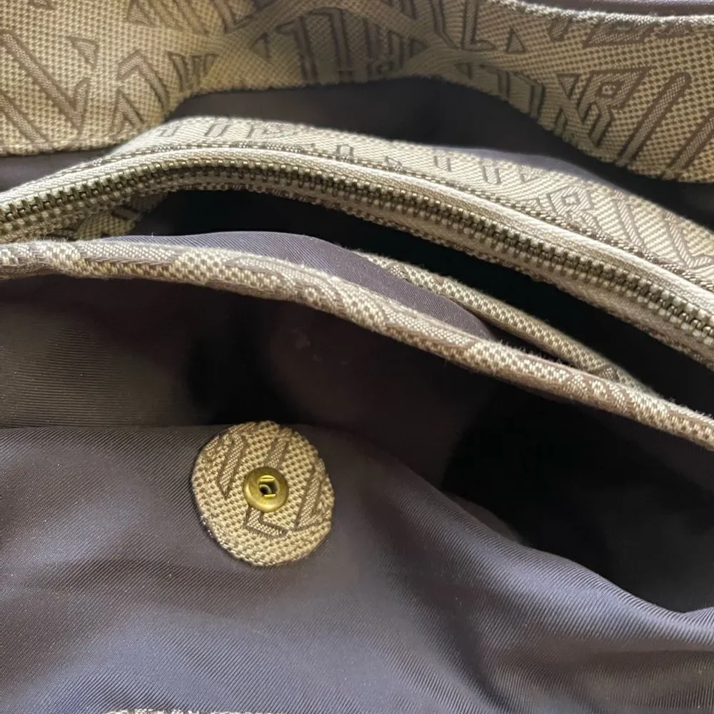 Ralph Lauren Logo Canvas khaki&brown Hobo Bag leather brown straps brass accents